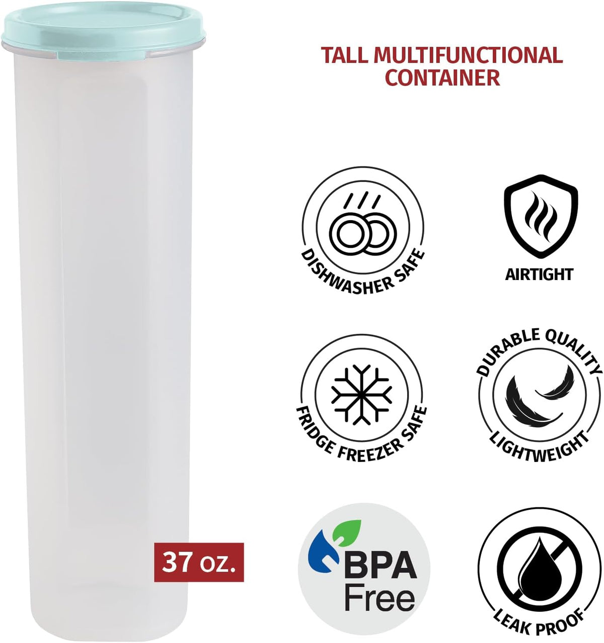 Tall Clear Spaghetti Pasta Container Storage With Lid.Multi-Purpose Kitchen Pantry Organization And Food Storage For Noodles Beans Straws - Airtight Leakproof Spaghetti Keeper BPA Free 37 oz.