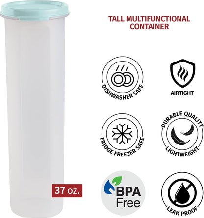 Tall Clear Spaghetti Pasta Container Storage With Lid.Multi-Purpose Kitchen Pantry Organization And Food Storage For Noodles Beans Straws - Airtight Leakproof Spaghetti Keeper BPA Free 37 oz.