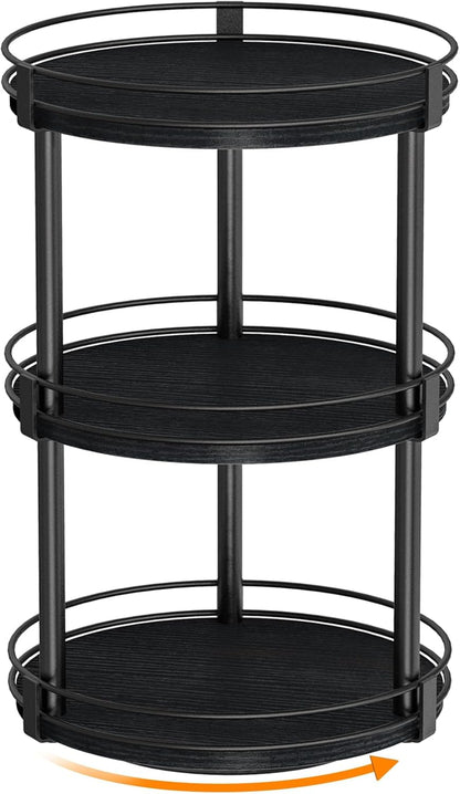 Snughome Rotating Spice Rack, 2 Tier Lazy Susan Organizer, Wood Kitchen Countertop Organizer, Brown Lazy Susan Turntable for Cabinet, 10.2" x 10.2" x 10.4"