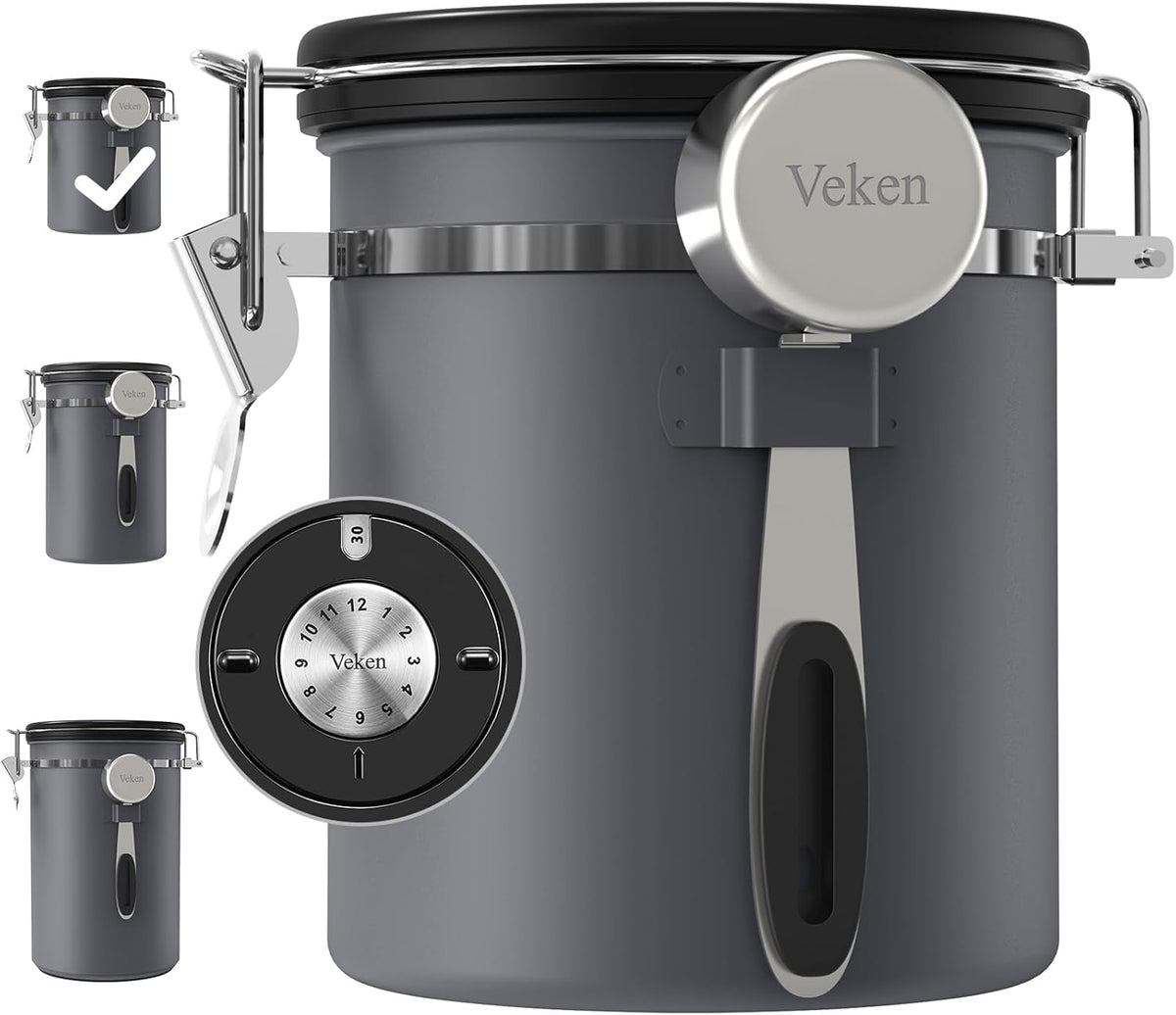 Veken Coffee Canister, 39OZ Large, Mothers Day Gifts For Women, Airtight Stainless Steel Food Storage Container for 2.2lbs Coffee Beans, Ground, Sugar, Tea, Flour, Cereal,Kitchen Bar Accessories,Cream