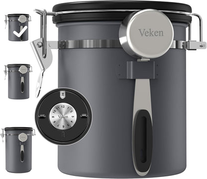 Veken Coffee Canister, 39OZ Large, Mothers Day Gifts For Women, Airtight Stainless Steel Food Storage Container for 2.2lbs Coffee Beans, Ground, Sugar, Tea, Flour, Cereal,Kitchen Bar Accessories,Cream
