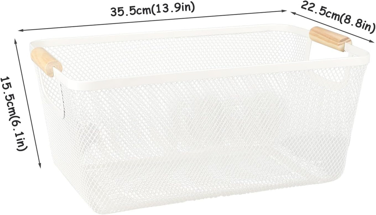 Potato and Onion Storage Bin, 2 Set Potato Bin Storage and Onion Container with Wooden Handle, Pantry Kitchen Organization and Storage, Metal Mesh Baskets for Fruit, Vegetable, Produce-Black