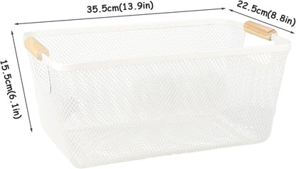 Potato and Onion Storage Bin, 2 Set Potato Bin Storage and Onion Container with Wooden Handle, Pantry Kitchen Organization and Storage, Metal Mesh Baskets for Fruit, Vegetable, Produce-Black
