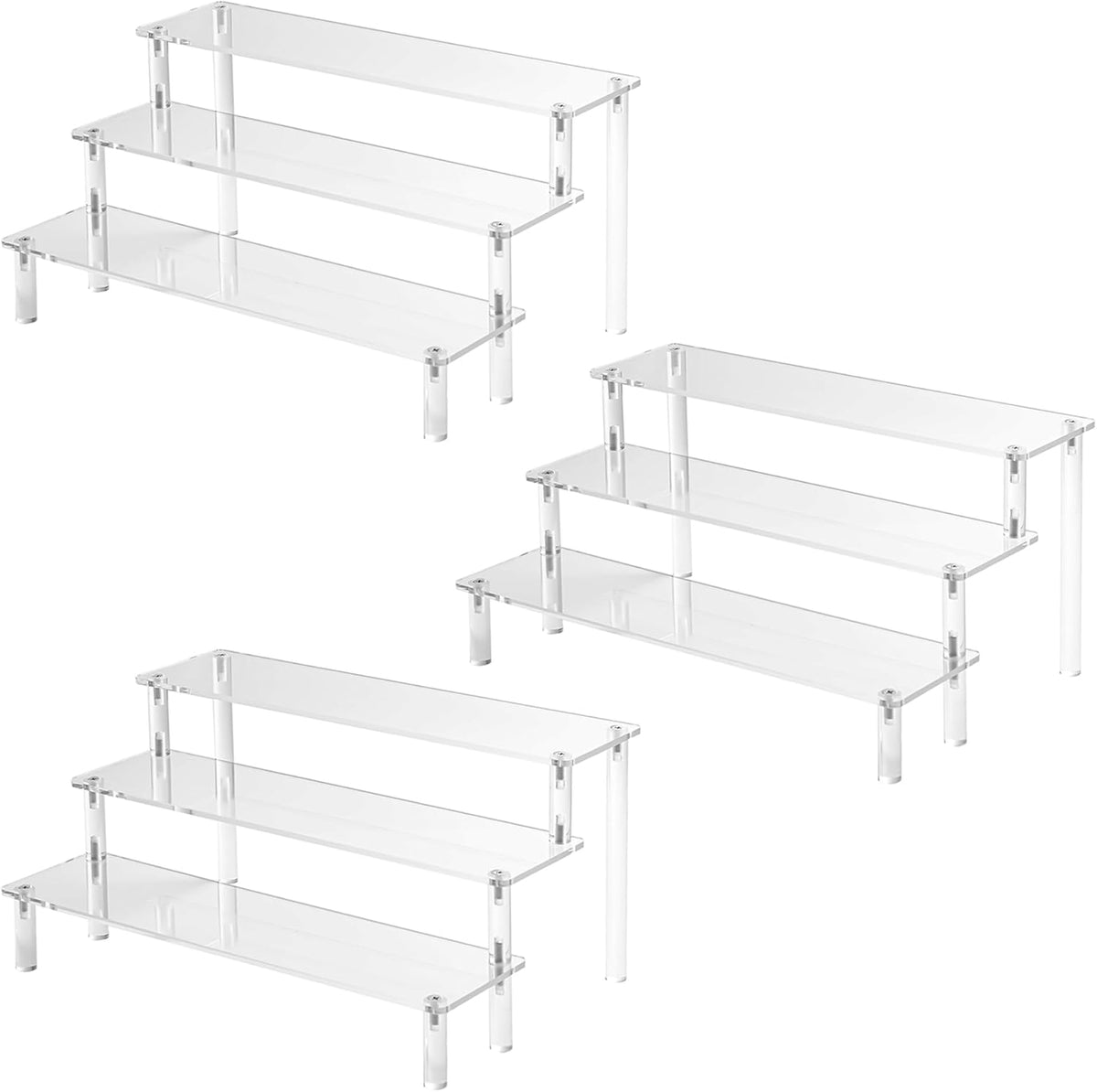 Acrylic Display Stand Risers, 3 Tier Perfume Stand Organizer, Clear Cupcake Stand Holder, Large Shelf Risers for Figures, Display Shelf for Collectibles, Dessert Shelves for Decoration and Organizer