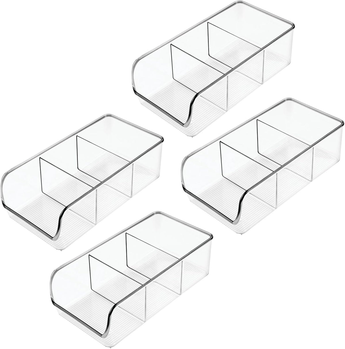 mDesign Plastic Food Storage Bin Organizer with 3 Compartments for Kitchen Cabinet, Pantry, Shelf, Drawer, Fridge, Freezer Organization - Holds Snack Bars - Ligne Collection - 4 Pack - Clear