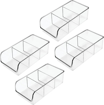 mDesign Plastic Food Storage Bin Organizer with 3 Compartments for Kitchen Cabinet, Pantry, Shelf, Drawer, Fridge, Freezer Organization - Holds Snack Bars - Ligne Collection - 4 Pack - Clear