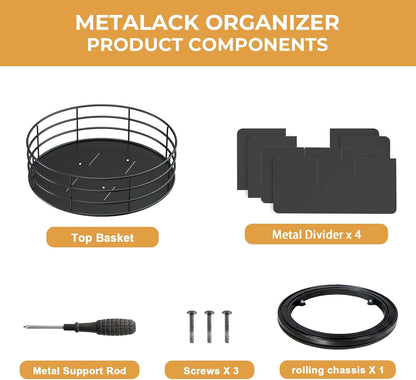 Snack Organizer - Versatile Snack Storage 2 Tier Lazy Susan with Convenient Grab-and-Go Design, Wood and Metal Snack Holder for Home, Office, Breakroom, 12.13" L x 12.13" W x 12.56" H