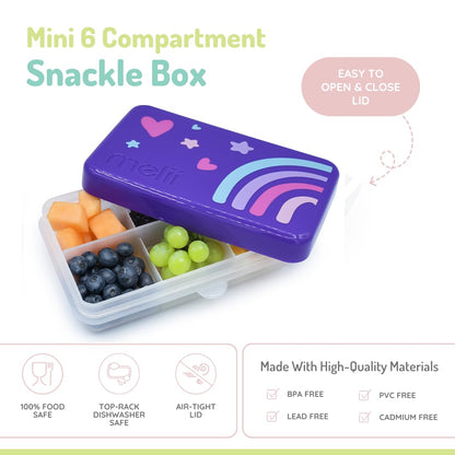 melii Snackle Box | 6-Compartment Divided Snack Container, BPA-Free Food Storage with Removable Dividers for School, Travel & On-the-Go Snacking Purple Cat