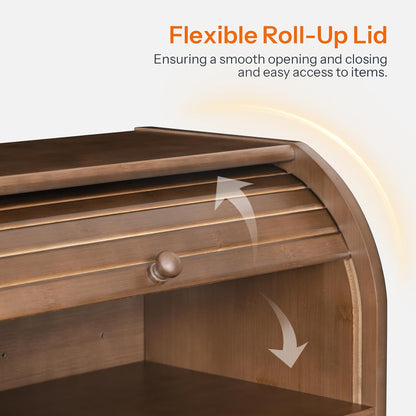 HOOBRO Bread Box, Bamboo Bread Box for Kitchen Countertop, 2 Tier Roll-Top Bread Bin, Food Storage Box, Large Capacity Keeper, Wooden Storage Cabinet, for Kitchen, Dining Room, Natural YL13MB01