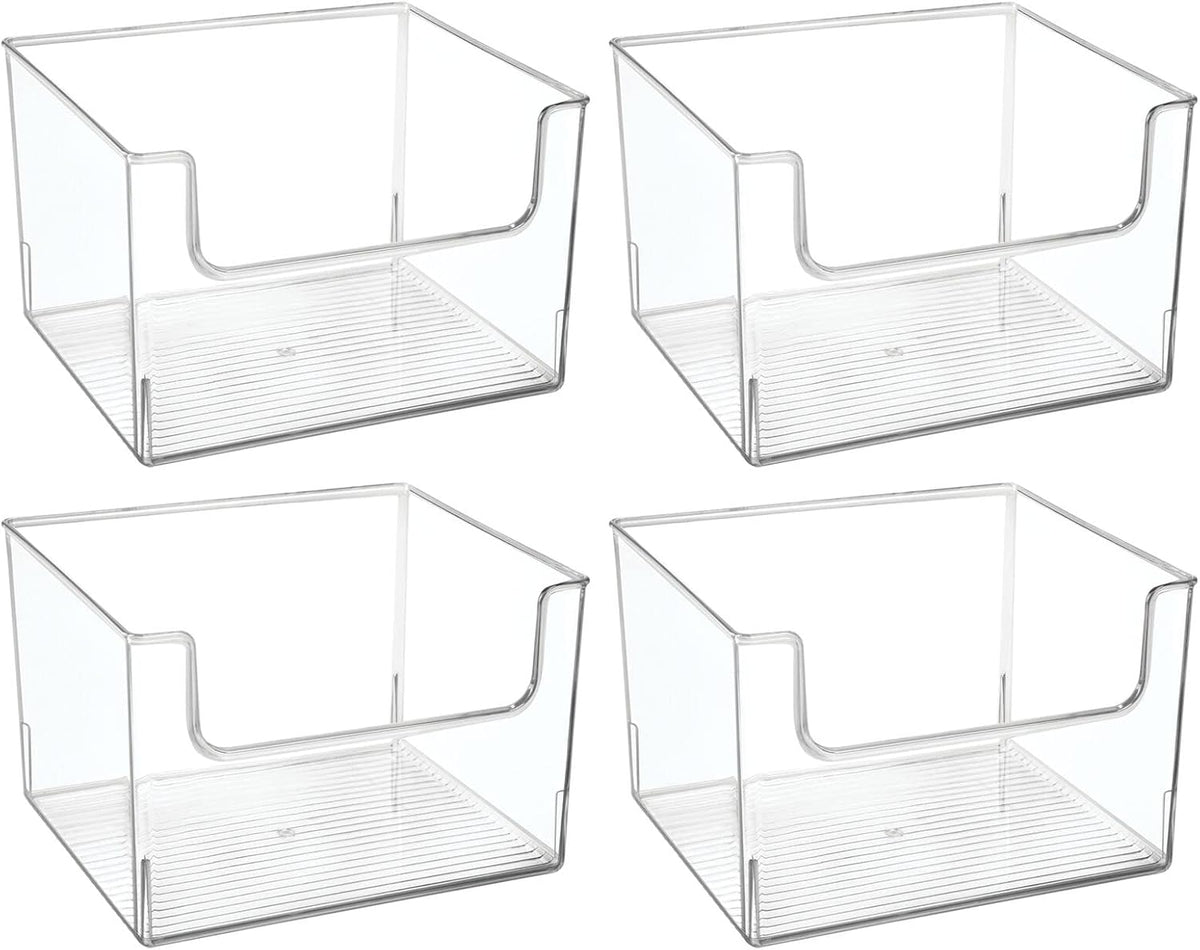 mDesign Modern Plastic Open Front Dip Storage Organizer Bin Basket for Household Organization - Shelves, Cubby, Cabinet, and Closet Organizing Decor - Ligne Collection - 8 Pack - Clear