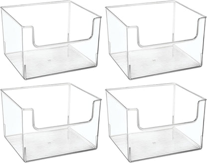 mDesign Modern Plastic Open Front Dip Storage Organizer Bin Basket for Household Organization - Shelves, Cubby, Cabinet, and Closet Organizing Decor - Ligne Collection - 8 Pack - Clear