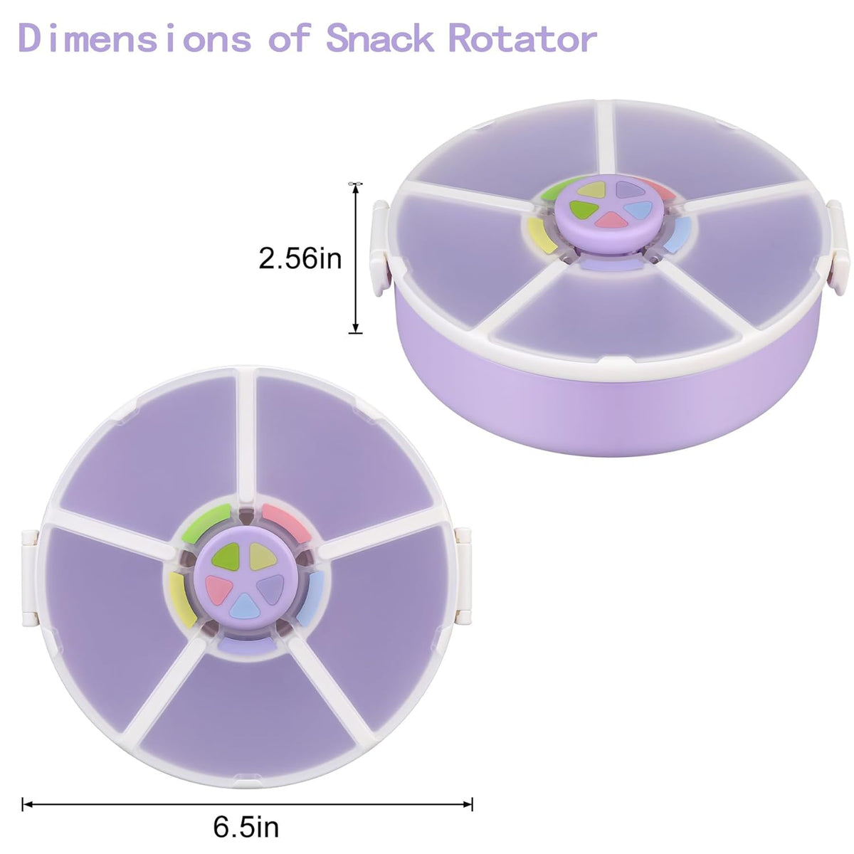 Pawtong Snack Rotator Container Reusable Snack Box with 5 Compartment Dispenser and Lid, Color Matching Opening Lid, BPA and PVC Free, for Home, School, Travel (Purple)