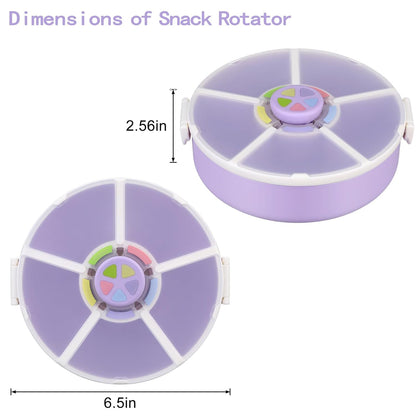 Pawtong Snack Rotator Container Reusable Snack Box with 5 Compartment Dispenser and Lid, Color Matching Opening Lid, BPA and PVC Free, for Home, School, Travel (Purple)