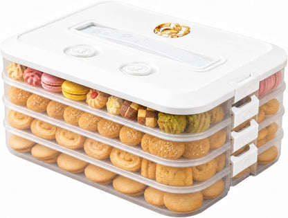 LOEZ 4 Tier Stackable Food Storage Containers, Clear Baked Goods Container for Cookies, Muffins, Macarons and Pizza, Dessert Carrier with Lid (Green)