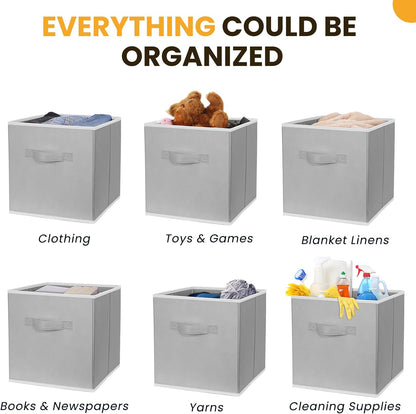 Criusia Large Storage Cubes, 13x13 Cube Storage Bins (Set of 10), Fabric Collapsible Storage Bins with Dual Handles, Foldable Cube Baskets for Shelf, Closet Organizers and Storage Box (Grey)