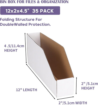 EXYGLO Cardboard Boxes, Pack of 35 Corrugated Storage Bins 12x6x4.5 inch Pantry Organizer Bins for Shelves Garage Office Organization