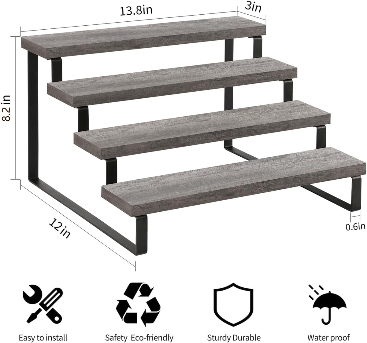 YINMIT Wooden Display Riser Stand, Tiered Perfume and Cologne Organizer Stand, 4 Tier Spice Rack Organizer, Rustic Display Shelf for Candles (4 Tier)