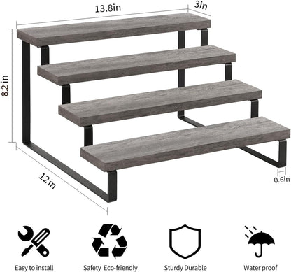 YINMIT Wooden Display Riser Stand, Tiered Perfume and Cologne Organizer Stand, 4 Tier Spice Rack Organizer, Rustic Display Shelf for Candles (4 Tier)