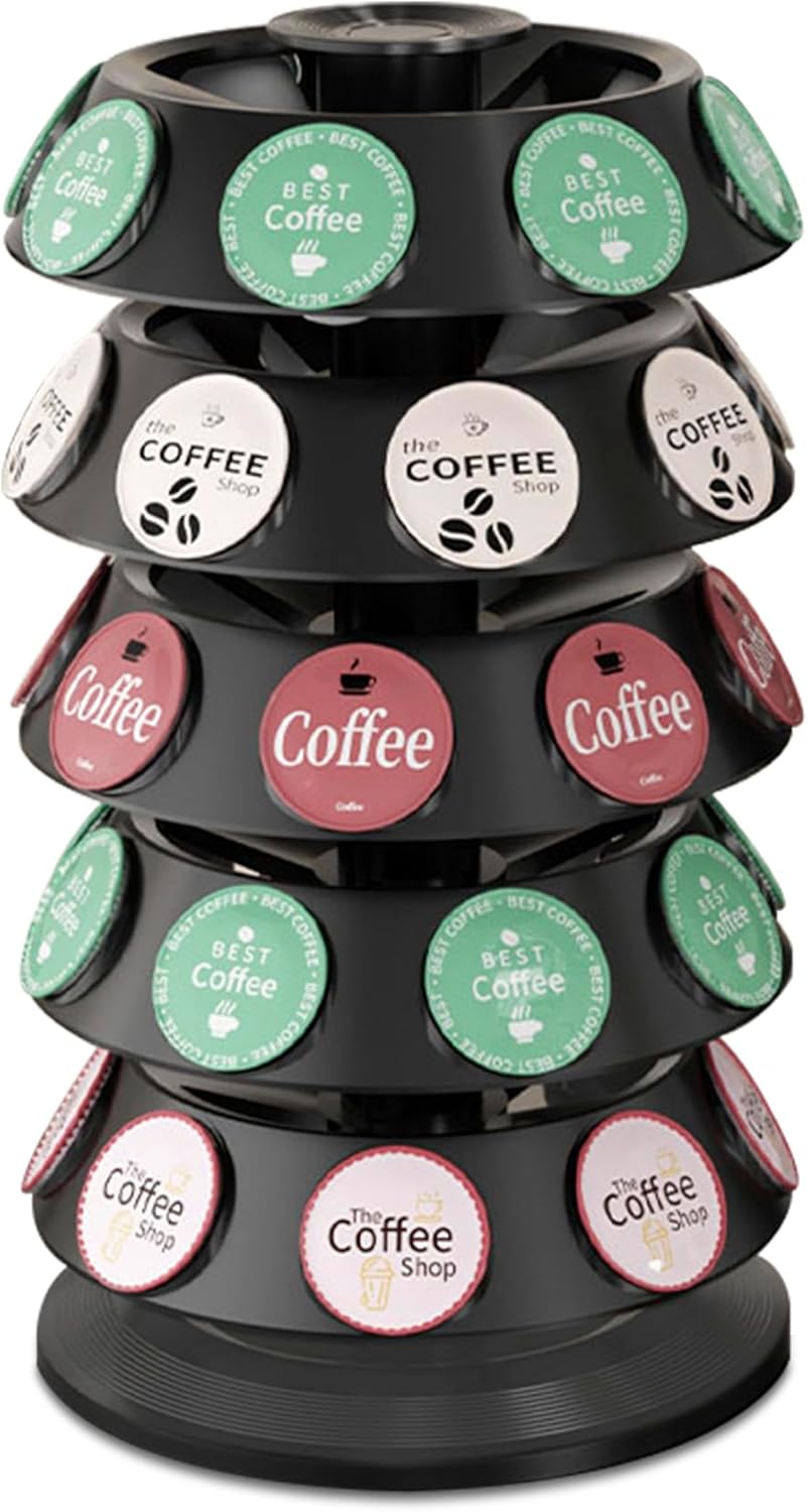 CEHNCEH K Cup Holder, Coffee Pods Holder Storage Organizer Stand Carousel Compatible with 40 Keurig K-Cup Pods, Home or Office Kitchen Counter (Black)