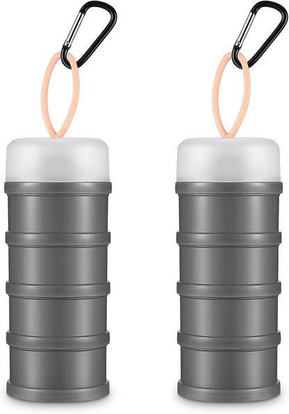 Baderke 2 Pcs Protein Powder Container with Funnels Stand, 4 Stackable Leakproof Protein Powder Dispenser, Portable Keychain Powder Container for Workout, Fitness, Travel(Gray, White)