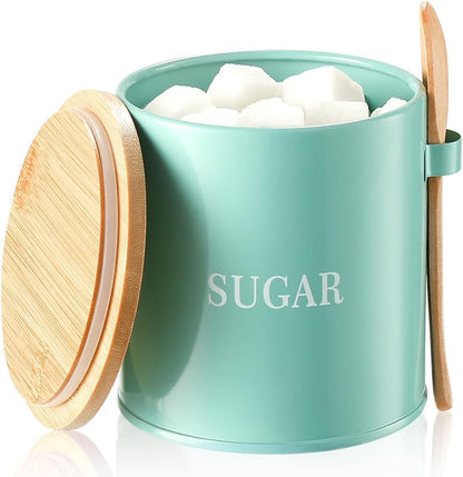 AISBUGUR Sugar Bowl with Lid and Spoon: 17oz Metal Sugar Container - Airtight Food Sugar Jar - Coffee Bar Accessories - Countertop Kitchen Decor (White)