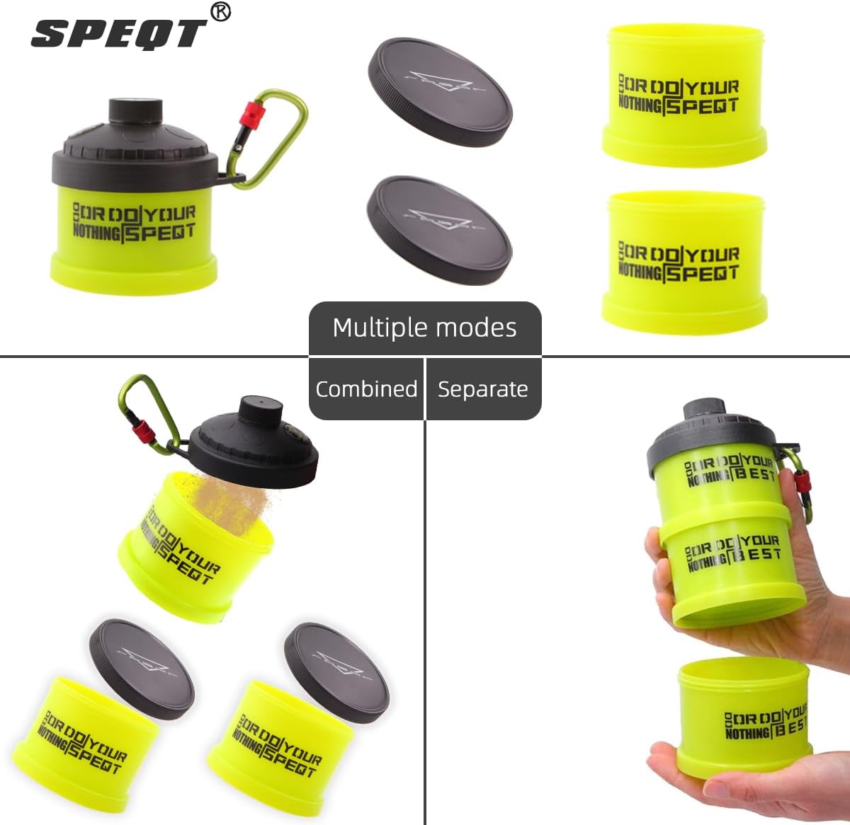 Protein Powder Stackable Container,with Carabiner&Carrying Lanyard,Twist Lock Supplement Storage,Portable Protein Powder Container To Go for Pre/Post Workout,Fitness,Travel,Gym