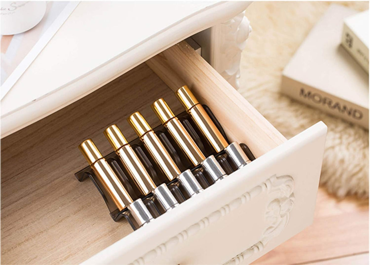 HAN SHENG 8 Pcs Expandable Essential Oil Organizer Rack, Essential Oil Display Stand Adjustable Countertop Storage Racks for 5-15ml Bottles (Black)