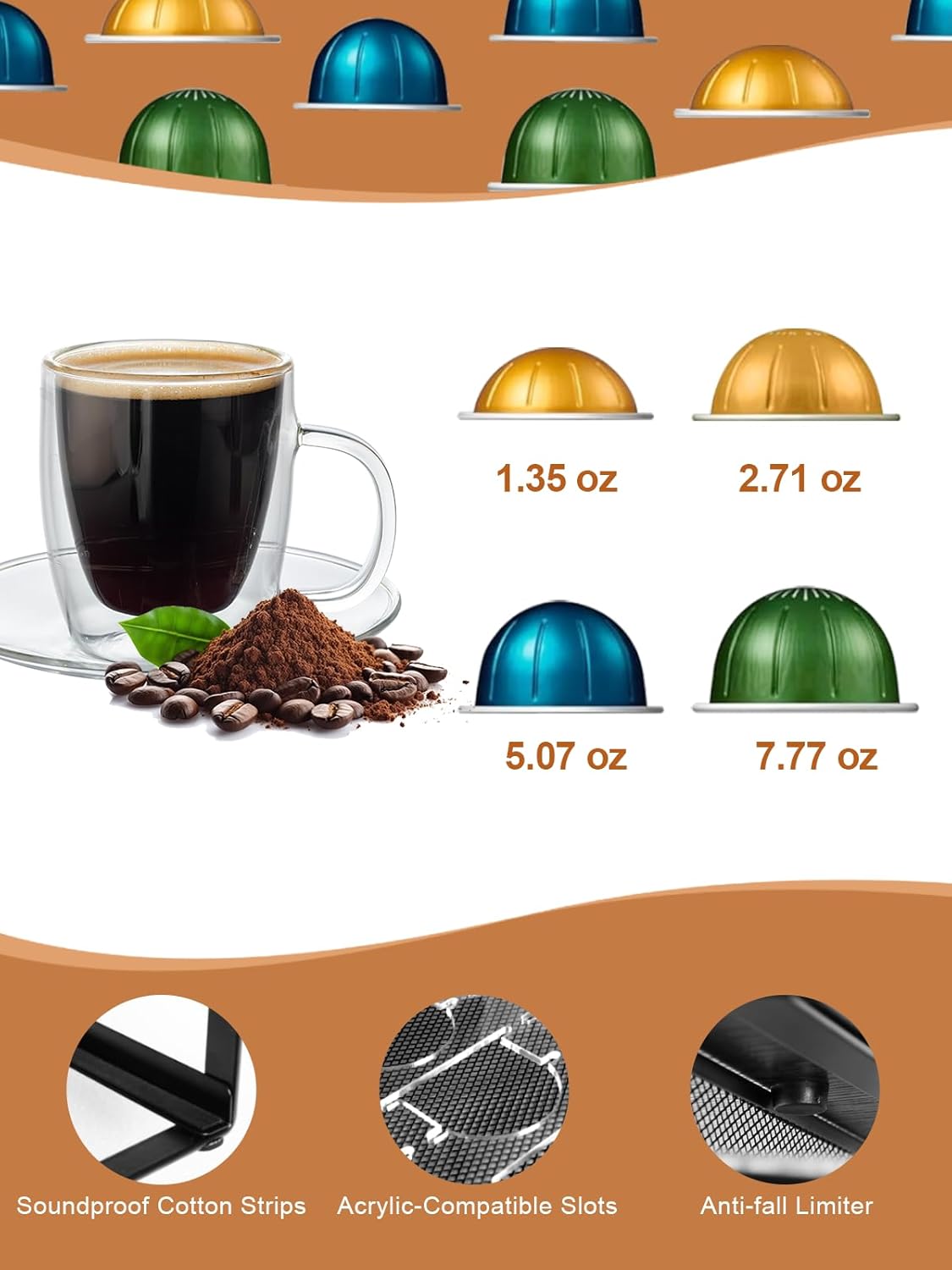 Sedegn Coffee Pod Holder Counter Coffee Vertuo Capsules Storage Organizer with Sliding Drawer Compatible For 35 K-Cup Pods No Assembly Needed Rustic Brown