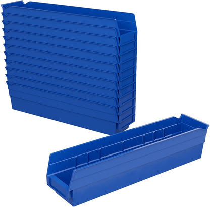 Akro-Mils 30128 Plastic Shelf Bins, Heavy Duty Storage Bins for Garage, Closet, and Drawer Organization, 18-Inch x 4-Inch x 4-Inch, Clear, 12-Pack