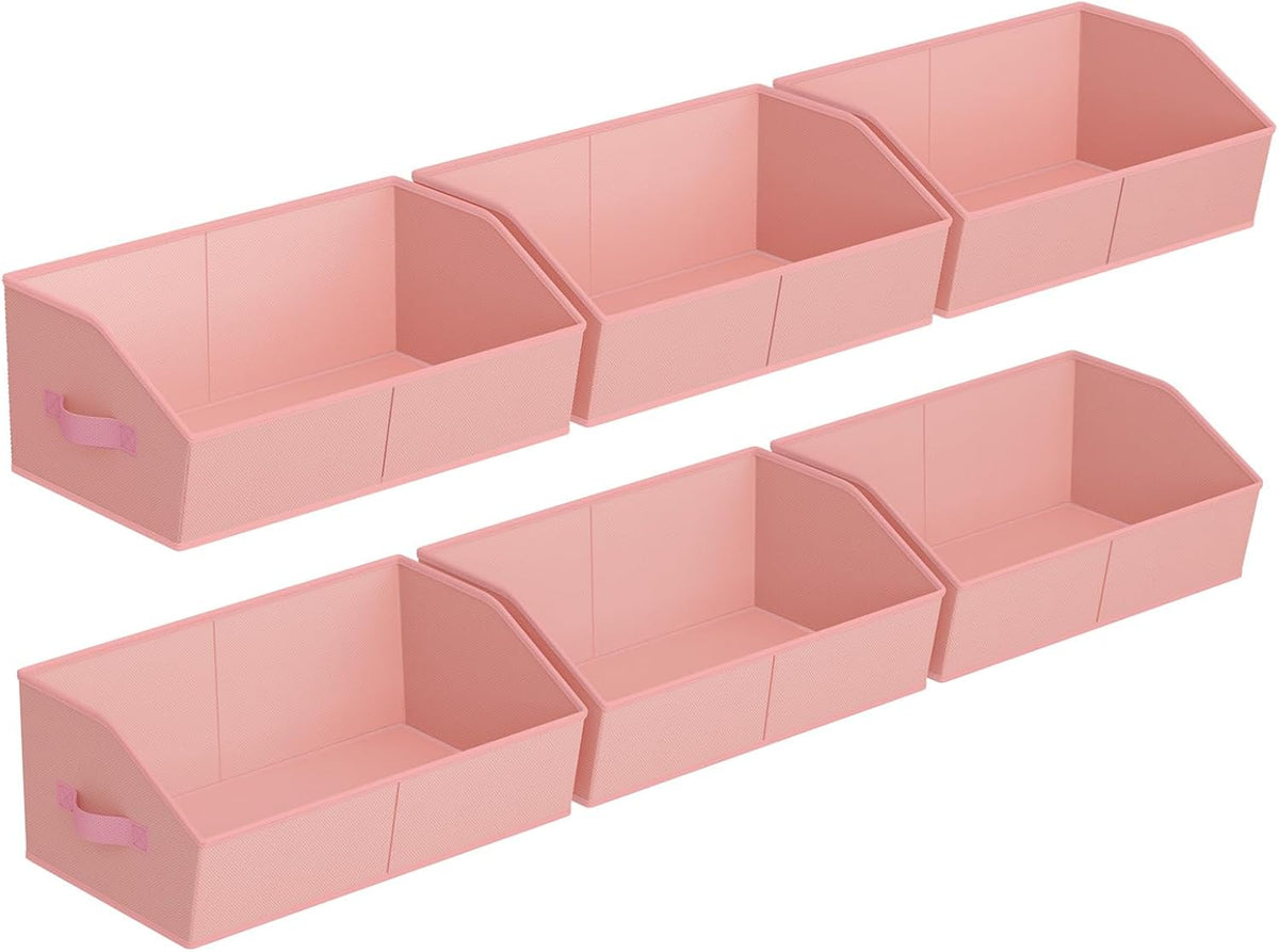 Homsorout Closet Organizers Bins 6 Packs - Large Closet Shelf Organizer with Handles, Fabric Trapezoid Storage Bins, Collapsible Storage Cubes for Clothes, Towels, Light Gray