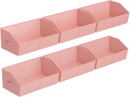 Homsorout Closet Organizers Bins 6 Packs - Large Closet Shelf Organizer with Handles, Fabric Trapezoid Storage Bins, Collapsible Storage Cubes for Clothes, Towels, Light Gray