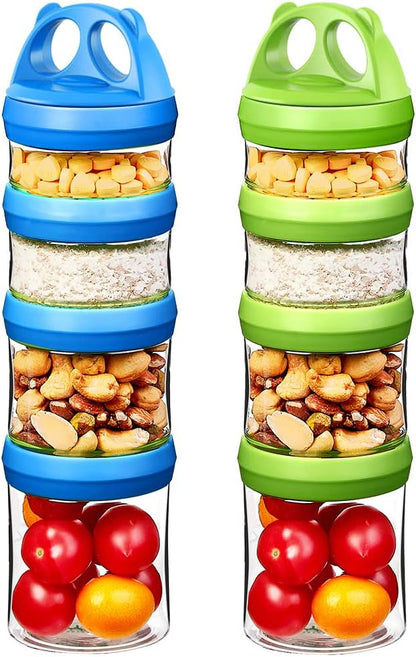 SELEWARE Portable Stackable Food Storage Containers for Snacks Formula Powder and Drinks Twist Lock System Airtight Leak-proof BPA and Phthalate Free 4 Piece Jars 31oz Blue