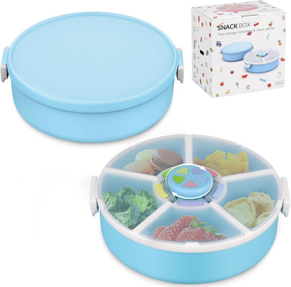 JOOPETALK Kids Reusable Rotating Snack Container with 5 Separate Compartments, Color Matching Opening Lid, BPA/PVC-Free, Dishwasher Safe, Perfect for Travel, School Lunches & On-the-Go Snacking-Blue