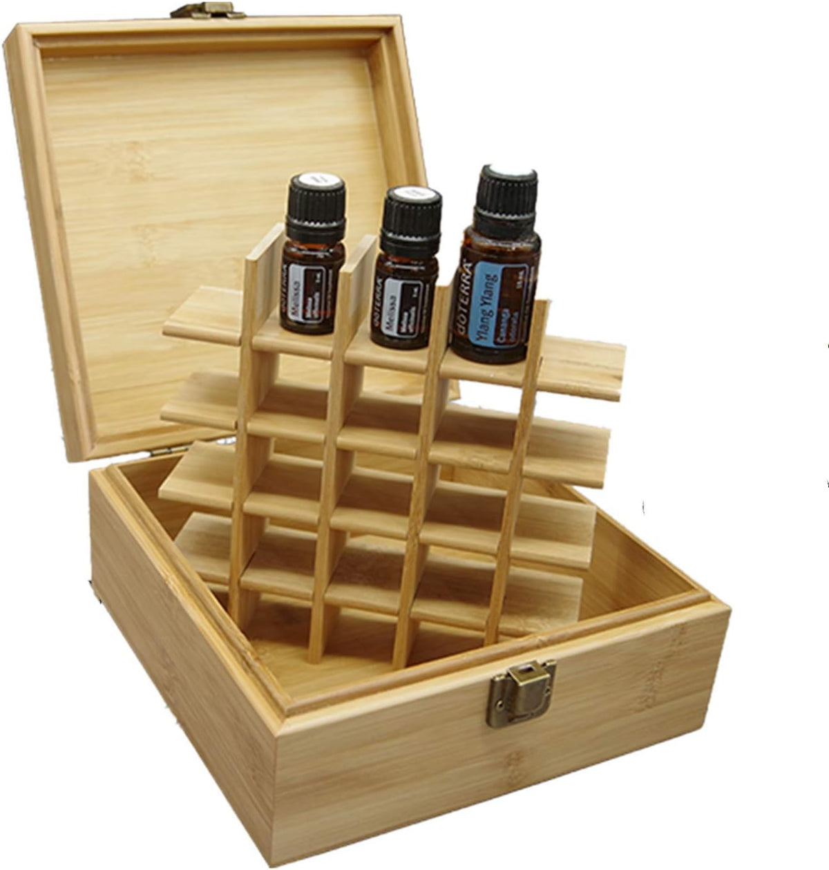 Pure Vie Essential Oil Bamboo Storage Box Travel Display Presentation, Holds 26 Bottles for 5, 10, 15ml - Aromatherapy Organizer Nail Polish Fragrance Container - Keep Your Oils Safe & Space Saver