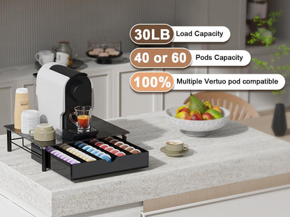 gianotter Crystal Tempered Glass Vertuo Pod Holder Drawer, Compatible with Nespresso Vertuo Capsules, Compatible with 40 Large or 60 Small Nespresso Capsule Organizer (transparent)