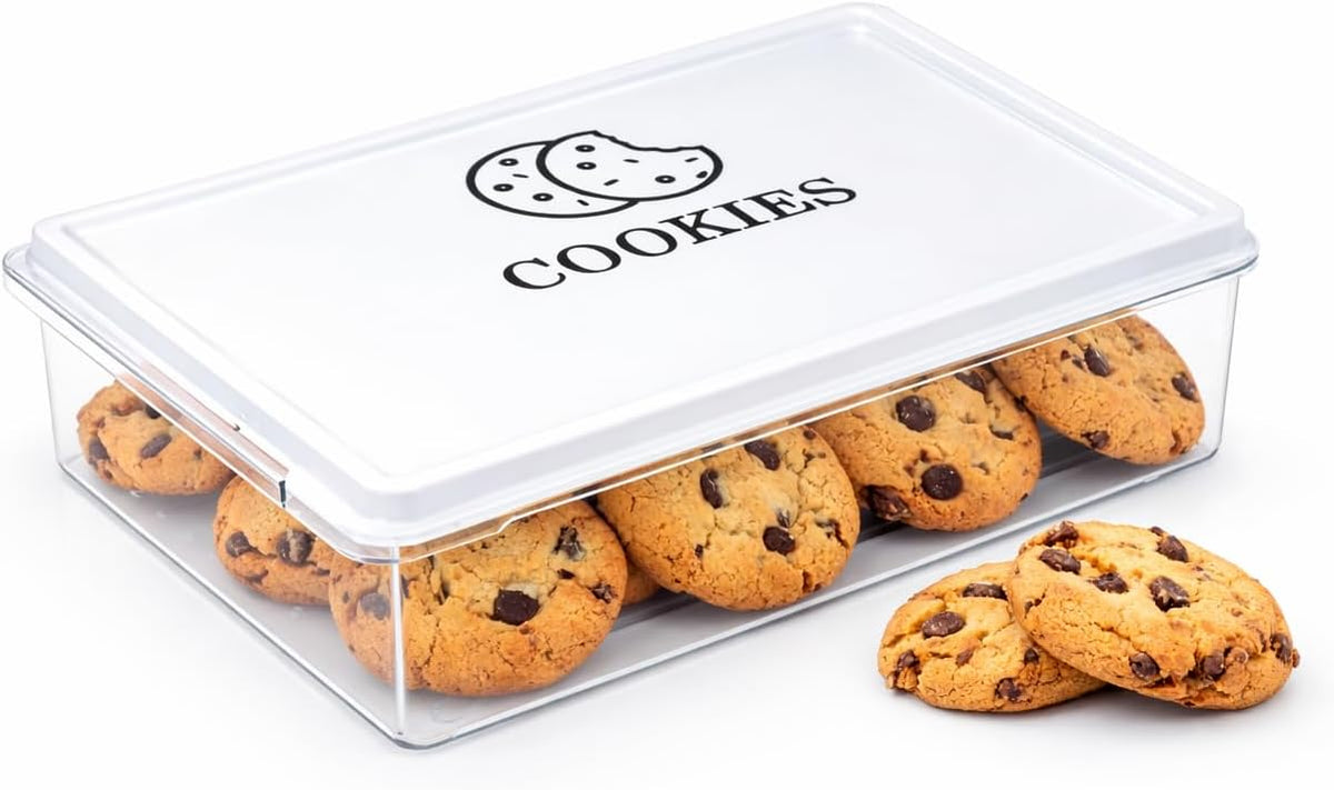 2 Pack Cookie Storage Container Airtight,BPA-Free Cookie Carrier,Stackable Plastic Cookies Jar,Cookies Holder Box Drawer Keeper for Baked Biscuits,Seafood,Vegetables,Desserts, Snacks,Dumplings