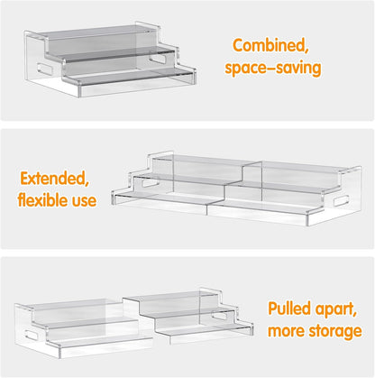 Yecuip Expandable Can Rack Organizer for Pantry, 3-Tier Adjustable Can Storage Holder, Holds Up to 24 Cans, Acrylic Canned Food Organizer for Pantry, Cabinet, Countertop, Kitchen