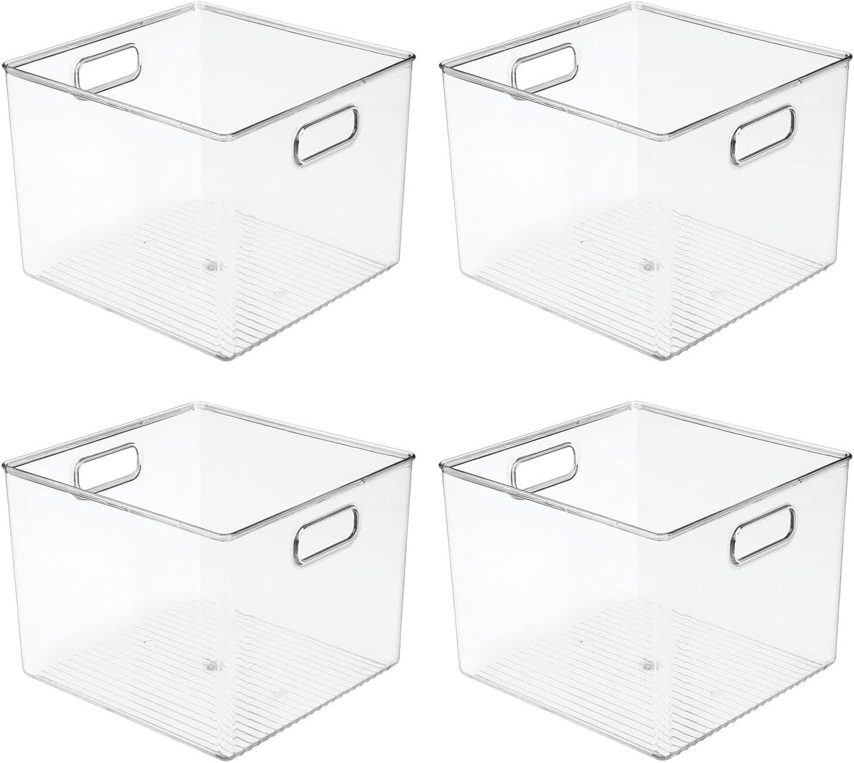 mDesign Plastic Deep Kitchen and Pantry Organizer Storage Bin with Handles for Cabinet, Fridge, Freezer - Food Storage Containers for Snacks, Yogurt Pouches or Fruit, Ligne Collection, 4 Pack, Clear