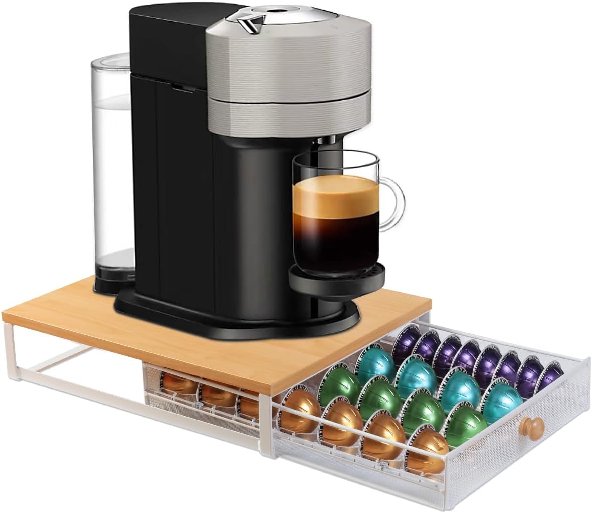 Sedegn Coffee Pod Holder Counter Coffee Vertuo Capsules Storage Organizer with Sliding Drawer Compatible For 35 K-Cup Pods No Assembly Needed Rustic Brown