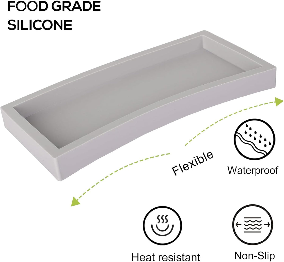 Small Silicone Bathroom Vanity Tray Rectangle Soap and Sponge Holder Kitchen Sink Organizer for Scrubber, Lotion Bottles, Perfume, Jewelry, Candle, Key Trinket Ring, Black