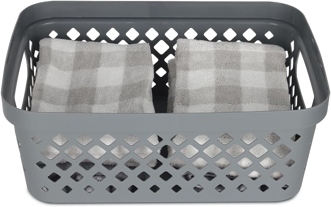Glad Plastic Baskets for Organizing, Set of 6 | Pantry Storage for Under Counter, Linen Closet, and Bathroom | Nesting Shelf Bins with Handles, 1 Gallon, Grey
