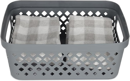 Glad Plastic Baskets for Organizing, Set of 6 | Pantry Storage for Under Counter, Linen Closet, and Bathroom | Nesting Shelf Bins with Handles, 1 Gallon, Grey