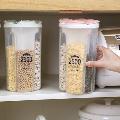 Airtight Kitchen Food Storage Container, Leak-Proof BPA Free Plastic Plastic Dry Cereal Dispensers Containers with Durable Lids for Flour, Sugar, Rice (1500ml-3 Grid)