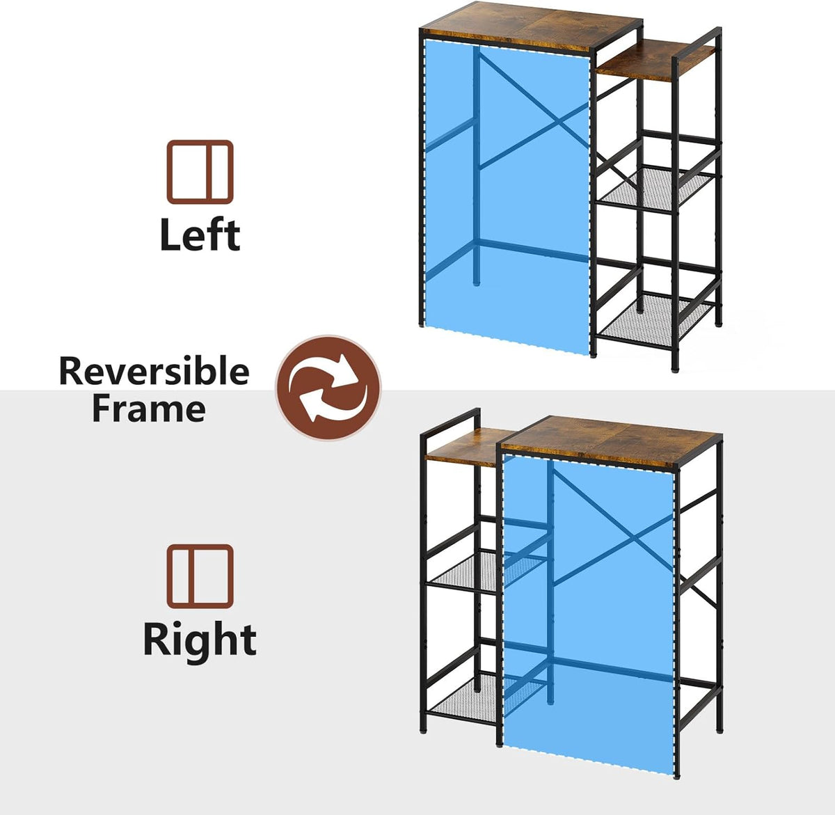 Yuyetuyo Mini Fridge Stand with Storage Shelves, Wine Cabinet, Microwave Stand, Coffee Bar, TV Stand, Bakers Rack, Beverage Refrigerator Table Adjustable for Dorm Apartment Kitchen Rustic Brown