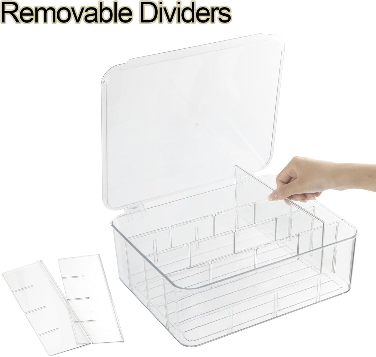 ZEXALOR Plastic Clear Storage Containers, Set of 2 Tea Bag Organizer Boxes 8 Compartments with Lids, Underwear Tie Drawer Organizer, Dresser Organizer (10.8×7×3.7")