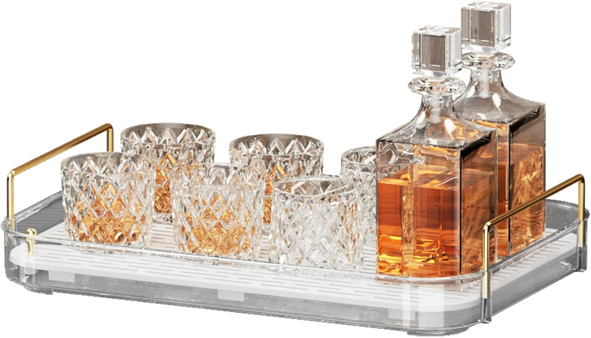Seoneiro Whiskey Tray, Glass Cup Rack, Mug Holder, Coffee Cup Organizer, Bathroom Countertop Organizer with Drain Board Wine Glass Decorative, Food Tray, Kitchen Spice Rack