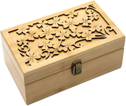Pure Vie Essential Oil Bamboo Storage Box Travel Display Presentation, Holds 26 Bottles for 5, 10, 15ml - Aromatherapy Organizer Nail Polish Fragrance Container - Keep Your Oils Safe & Space Saver