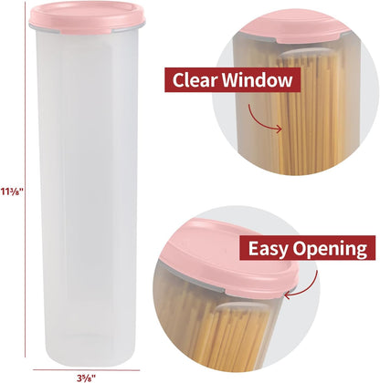 Tall Clear Spaghetti Pasta Container Storage With Lid.Multi-Purpose Kitchen Pantry Organization And Food Storage For Noodles Beans Straws - Airtight Leakproof Spaghetti Keeper BPA Free 37 oz.