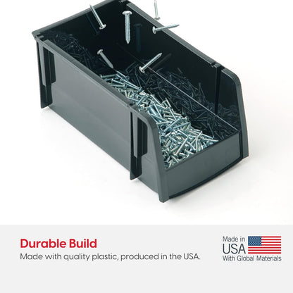 IRIS USA Medium Stackable Storage Bins, 11" L x 6" W x 5" H |Made in USA| Plastic Open Front Shelf Bin for Organizing Parts, Hardware, Tools, Supplies, Garage Shelf, Pantry - Black