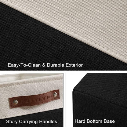 DECOMOMO Storage Bins, Large Fabric Storage Baskets for Shelves, Decorative Linen Closet Organizer, 15 x 11 x 9.5 inches (Beige & White, 3 Pack)